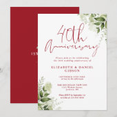 Invitation 40e Anniversaire de Mariage Verdure Script Ruby (Devant / Derrière)