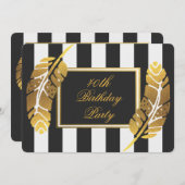 Invitation 40e Anniversaire de plumes d'or sur bandes blanche (Devant / Derrière)