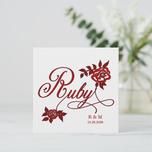Invitation 40e anniversaire de rubis avec date et initiales (Debout devant)