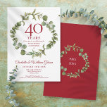 Invitation 40e anniversaire de Ruby Mariage élégant Garland<br><div class="desc">Doté d'une élégante guirlande boisée et verdoyante,  ce 40e anniversaire de mariage botanique chic peut être personnalisé avec vos informations spéciales d'anniversaire de rubis. Au verso,  une guirlande assortie encadre vos dates d'anniversaire dans un élégant texte blanc sur un arrière - plan rouge rubis. Conçu par Thisisnotme©</div>