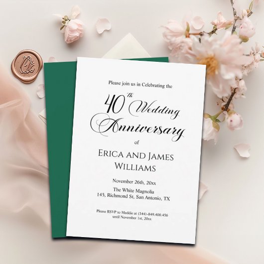 Invitation 40e anniversaire de Ruby Mariage Élégant script