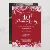 Invitation 40e anniversaire de Ruby Mariage photo Roses flora (Devant / Derrière)