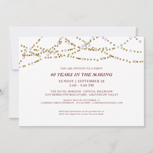 Invitation 40e anniversaire de Ruby : Photo élaborée pendant  (Dos)