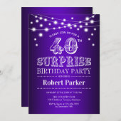 Invitation 40e anniversaire de surprise - blanc pourpre (Devant / Derrière)