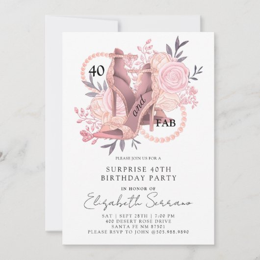 Invitation 40e anniversaire de surprise | Haut talons Rose (Devant)