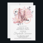 Invitation 40e anniversaire de surprise | Haut talons Rose<br><div class="desc">Une élégante invitation à la fête d'anniversaire de 40 et 40ème fab avec typographie de nom de script, chaussures de danse à talons hauts, roses roses, et une chaîne de perles intégrées dans le design et le type. Un invitation élégant et unique pour cet anniversaire marquant. 40 et encore fab...</div>