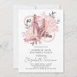 Invitation 40e anniversaire de surprise | Haut talons Rose<br><div class="desc">Une élégante invitation à la fête d'anniversaire de 40 et 40ème fab avec typographie de nom de script, chaussures de danse à talons hauts, roses roses, et une chaîne de perles intégrées dans le design et le type. Un invitation élégant et unique pour cet anniversaire marquant. 40 et encore fab...</div>