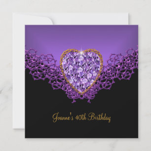 Invitation 40e Anniversaire Dentelle Noir Argent Violet Foncé