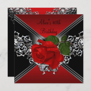 Invitation 40e Anniversaire dentelle Noir Blanc Argent Rose R