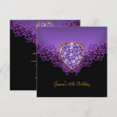 Invitation 40e Anniversaire dentelle Noire Argent Profond Coe (Devant / Derrière)