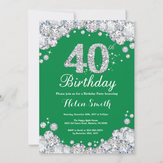 Invitation 40e anniversaire Diamant vert et argent (Devant)