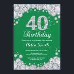 Invitation 40e anniversaire Diamant vert et argent<br><div class="desc">40e Invitation d'anniversaire. Diamant de la Rhénanie verte et argentée. Élégant invitation du Bassin d'Anniversaire. Anniversaire adulte. Les femmes,  anniversaire. Hommes Anniversaire.
Pour plus de personnalisation,  cliquez sur le bouton "Customiser" et utilisez notre outil de conception pour modifier ce modèle.</div>