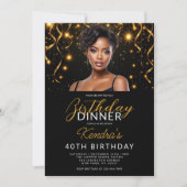 Invitation 40e anniversaire Dîner Gold Black Photo Instagram (Devant)