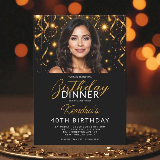 Invitation 40e anniversaire Dîner Gold et Black Photo