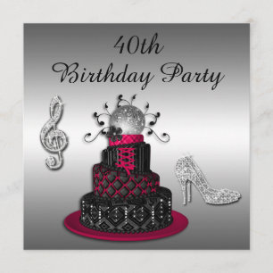 Invitation 40e anniversaire Disco Diva Cake and Sparkle Heels
