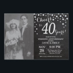 Invitation 40e anniversaire du Mariage Chalkboard noir argent<br><div class="desc">40ème anniversaire de Mariage avec photo personnalisée. Chalkboard Invitation Noir et Argent. Quarante Anniversaire Mariage. Chalkboard Black et Silver Parties scintillant Arrière - plan diamant. Confetti en argent. Anniversaire adulte. Fête d'anniversaire d'une femme ou d'un homme. Pour plus de personnalisation, cliquez sur le bouton "Customiser" et utilisez notre outil de...</div>