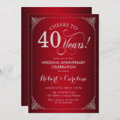 Invitation 40e anniversaire du Mariage - Damas d'argent rouge (Devant / Derrière)