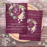 Invitation 40e anniversaire du Mariage de fleurs de bois roug<br><div class="desc">Doté d'une délicate guirlande de verdure fleurie couleur aquarelle sur un arrière - plan de panneaux de bois rouge rustique, cette invitation botanique chic 40e anniversaire mariage peut être personnalisée avec vos informations spéciales d'anniversaire de rubis. Au verso, une guirlande fleurie assortie encadre vos dates d'anniversaire dans un élégant texte...</div>