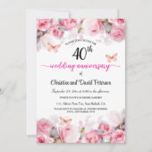Invitation 40e anniversaire du Mariage de rubis Roses (Devant)
