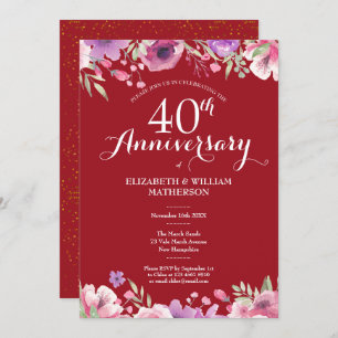 Invitation 40e anniversaire du Mariage de Ruby Floral à la ca