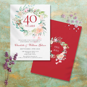 Invitation 40e anniversaire du Mariage Ruby aquarelle Floral