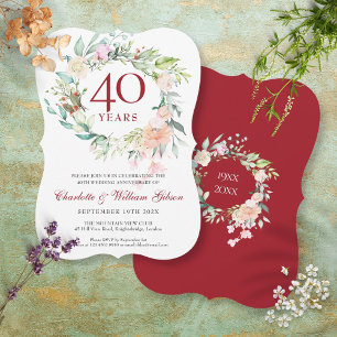 Invitation 40e anniversaire du Mariage Ruby Garland Rose