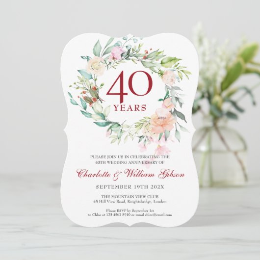 Invitation 40e anniversaire du Mariage Ruby Garland Rose (Debout devant)