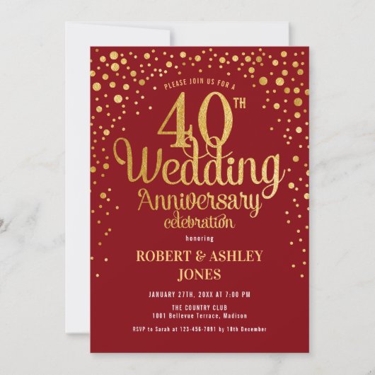 Invitation 40e anniversaire du Mariage - Ruby Red & Gold (Devant)
