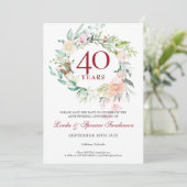 Invitation 40e anniversaire du Mariage Sauvez la date Florale (Debout devant)
