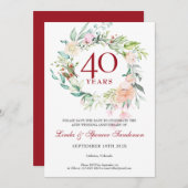 Invitation 40e anniversaire du Mariage Sauvez la date Florale (Devant / Derrière)