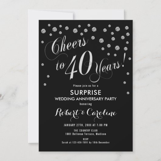 Invitation 40e anniversaire du Mariage surprise - Noir & Arge (Devant)