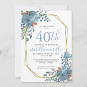 Invitation 40e anniversaire Dusty Blue Floral (Devant)