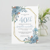Invitation 40e anniversaire Dusty Blue Floral (Debout devant)