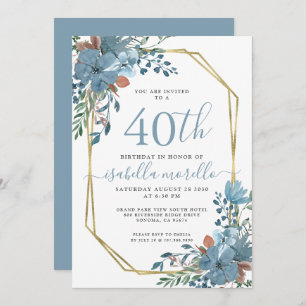 Invitation 40e anniversaire Dusty Blue Floral