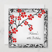 Invitation 40e anniversaire Elégant Asiatique Fleurs rouges B (Devant)