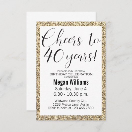 Invitation 40e anniversaire Elegant Black and Gold Parties sc (Devant / Derrière)