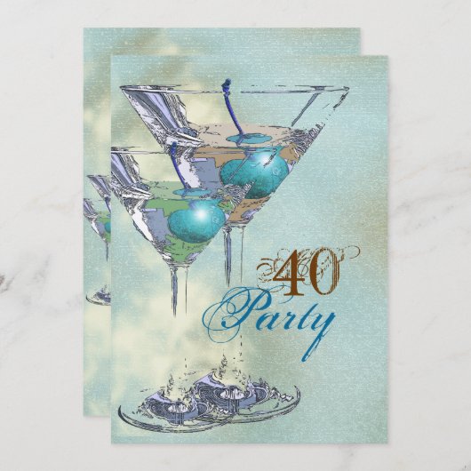 Invitation 40e anniversaire élégant bleu marron (Devant / Derrière)