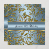 Invitation 40e anniversaire Elégant Blue Gold Floral (Devant / Derrière)