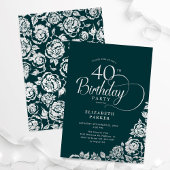 Invitation 40e anniversaire Elégant Emerald Green Roses d'arg