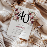 Invitation 40e anniversaire Élégant Floral<br><div class="desc">Découvrez une floraison d'élégance avec notre nouvelle gamme de Cartes d'invitation pour l'anniversaire d'adultes ! Avec un modèle d'invitation moderne,  des floraux aquarelles éthérés dans des nuances luxuriantes de rouge et de rose pastel,  complétés par un feuillage vert vibrant.</div>