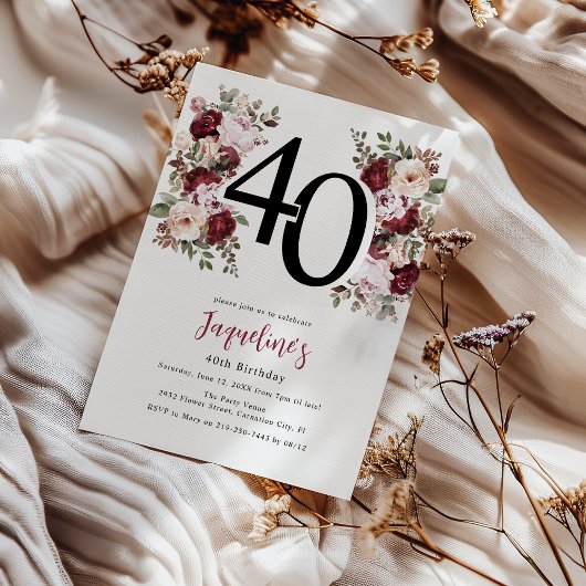 Invitation 40e anniversaire Elegant Floral