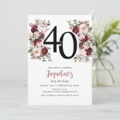 Invitation 40e anniversaire Elegant Floral (Debout devant)