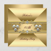 Invitation 40e anniversaire Elegant Gold Pearl Jewels Invitat (Devant / Derrière)