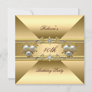 Invitation 40e anniversaire Elegant Gold Pearl Jewels Invitat