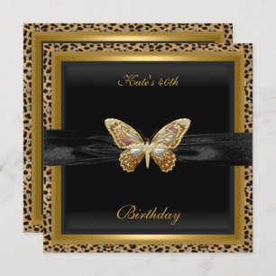 Invitation 40e anniversaire Elegant Leopard Gold Butterfly