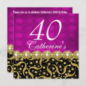 Invitation 40e anniversaire élégant tout âge rose (Devant / Derrière)