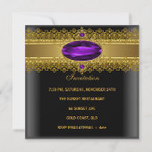 Invitation 40e anniversaire Elégante dentelle Noir pourpre Or (Dos)