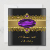 Invitation 40e anniversaire Elégante dentelle Noir pourpre Or (Devant)