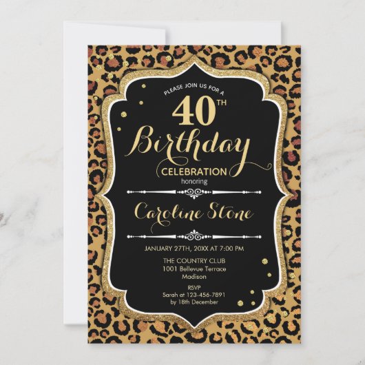 Invitation 40e anniversaire - Empreinte de léopard (Devant)