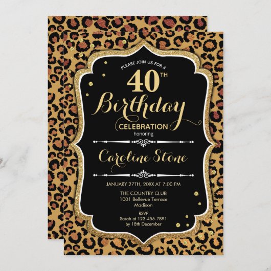 Invitation 40e anniversaire - Empreinte de léopard (Devant / Derrière)